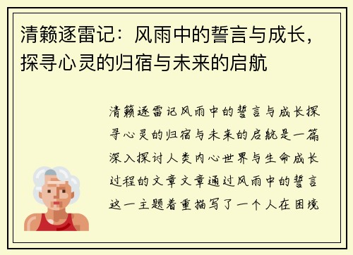 清籁逐雷记：风雨中的誓言与成长，探寻心灵的归宿与未来的启航